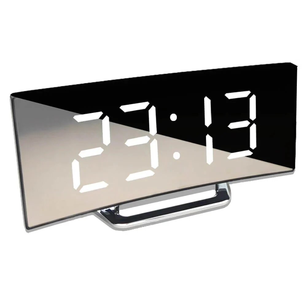 Curved LED Digital Alarm Clock With Mirror Display And Large Screen - Image 2
